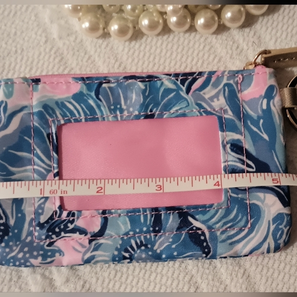 NEW Lilly Pulitzer ID Case Shade Seekers Coin Purse Keychain Gold Trim Pink Blue - Picture 11 of 15